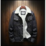 Mannen winter wol liner Jean jassen bovenkleding warme denim jassen  maat: XL (zwart)