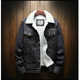 Mannen winter wol liner Jean jassen bovenkleding warme denim jassen  maat: XL (zwart)