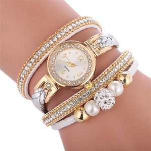 Duoya D249 geweven twisted parels ronde analoge Quartz pols armband horloge voor dames (wit)
