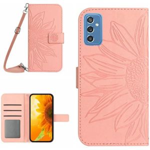 Voor Samsung Galaxy M52 5G Skin Feel Sun Flower Pattern Flip Leather Phone Case met Lanyard