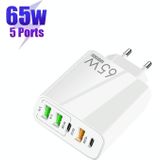 65W Dual PD Type-C + 3 x USB Multi Port-oplader voor telefoon en tablet-pc  EU-stekker