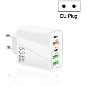 65W Dual PD Type-C + 3 x USB Multi Port-oplader voor telefoon en tablet-pc  EU-stekker