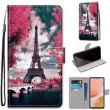 Voor Samsung Galaxy A72 5G gekleurde tekening kruis textuur horizontale flip pu lederen geval met houder & kaart slots & portemonnee & Lanyard (roze bloementoren brug)