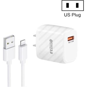 TE-005 QC3.0 18W USB-snellader met 1m 3A USB naar 8-pins kabel  Amerikaanse stekker