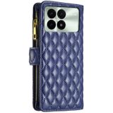 Voor Xiaomi Redmi K70E Diamond Lattice Rits Portemonnee Lederen Flip Telefoonhoesje (Blauw)