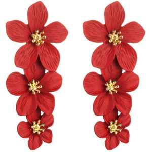 2 paren multilayer bloem oorbellen Alloy Paint Lange Oorbellen (Rood)