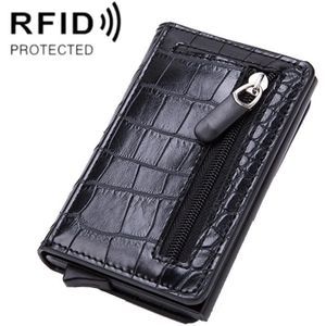Automatische cartridge mannelijke dames roestvrij staal creditcard pakket RFID visitekaartje (krokodil korrel zwart)