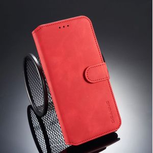 Dg. MING retro olie kant horizontale flip case voor iPhone XS/X  met houder & kaartsleuven & portemonnee (rood)