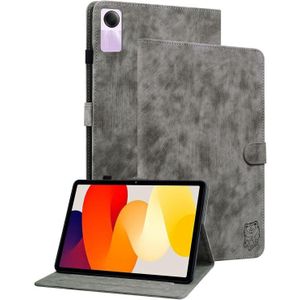 Voor Xiaomi Redmi Pad SE 11 inch Tijgerpatroon Flip Lederen Tablet Case (Grijs)