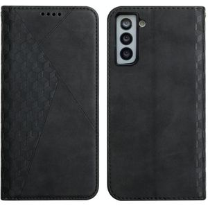 For Samsung Galaxy S21 FE Diamond Pattern Splicing Skin Feel Magnetic Horizontal Flip Leather Case with Card Slots & Holder & Wallet(Black)