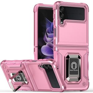 Voor Samsung Galaxy Z Flip3 5G Ringhouder Antislip Armor Phone Case (Pink)