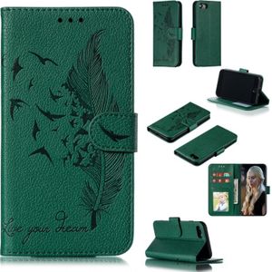 Feather patroon Litchi textuur horizontale Flip lederen draagtas met portemonnee & houder & kaartsleuven voor iPhone 8/7 (groen)