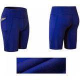 High Elastic Medium High Waist Fitness Oefening Snel drogend zweet Wicking strakke shorts met pocket (kleur: blauwe maat: XL)