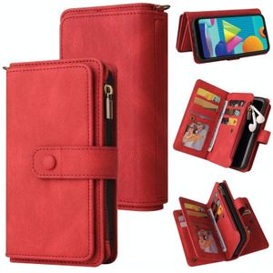 For Samsung Galaxy A02 EU Version Skin Feel PU + TPU Horizontal Flip Leather Case with Holder & 15 Cards Slot & Wallet & Zipper Pocket & Lanyard(Red)