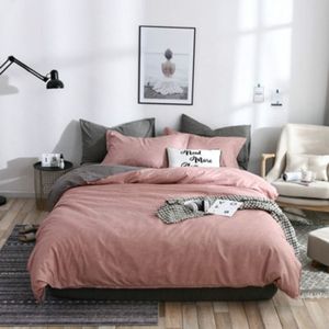 Bedding Set Solid Plaid Side Bed Dekbed dekbedblad set  grootte: 200 * 200cm (1xPillowcase  1xQuilt)(Roze)