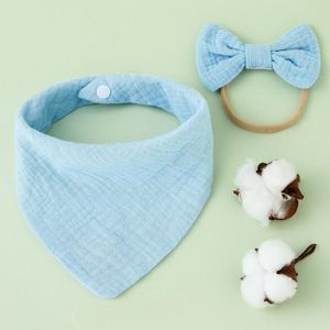 Baby katoenen gaas kwijlen handdoek + strik haarband set baby slabbetjes