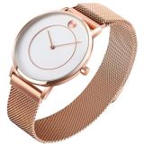 SKMEI 9197 Simple Non-Scale wijzerplaat metalen mesh riem quartz horloge voor dames (rose goud wit oppervlak)