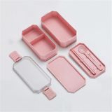 Dubbellaagse lunchbox plastic magnetron student lunchbox bestek set (Roze)