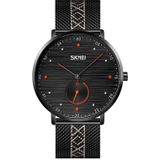 SKMEI 9218 Mannen Horizontaal Gestreepte Arabische Cijfer Dial Mesh Riem Quartz Horloge (Oranje)