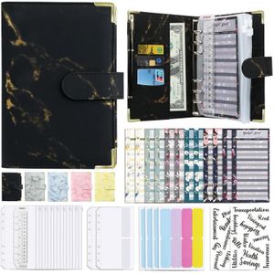 A6 Binder Budget Book Marbled Notebook Pu Leather Binder