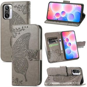 Voor Xiaomi Redmi Note 10 Pro Butterfly Love Flowers relif horizontale flip lederen geval met houder  kaart slots & portemonnee &lanyard (grijs)