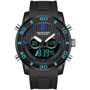 Sanda 3106 Dual Digital Display Mannen Buitensporten Lichtgevend Schokbestendig Elektronisch Horloge (zwart Blauw)