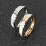 Three Diamonds Color Shell Diamond Ring Titanium Steel Gold-Plated Couple Ring  Size: 6 US Size(Rose Gold)