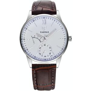 Yazole Heren Business Quartz horloge (314 witte lade bruine riem)