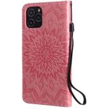 Voor iPhone 12 Max / 12 Pro Geperst Afdrukken Zonnebloempatroon Horizontaal Flip PU Lederen Kast Houder & Kaartslots & Wallet & Lanyard(Roze)