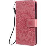 Voor iPhone 12 Max / 12 Pro Geperst Afdrukken Zonnebloempatroon Horizontaal Flip PU Lederen Kast Houder & Kaartslots & Wallet & Lanyard(Roze)