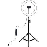 PULUZ 1.1 m statief mount + 10 inch 26cm RGBW LED ring VLogging video licht live broadcast kits met koude schoen statief bal hoofd & telefoon klem
