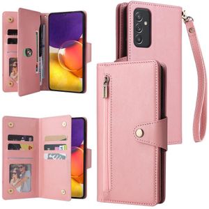 Voor Samsung Galaxy A82 Klinknagel Buckle 9 kaarten Drie vouw leren telefooncase (Rose Gold)