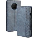 For OnePlus 7T  Magnetic Buckle Retro Crazy Horse Texture Horizontal Flip Leather Case  with Holder & Card Slots & Photo Frame(Blue)