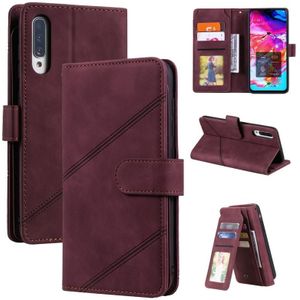 Voor Samsung Galaxy A70 Skin Feel Business Horizontale Flip PU Lederen Case met Houder & Multi-Card Slots & Portemonnee & Lanyard & Photo Frame (Wine Red)
