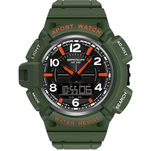 SANDA 3101 Dual Time Dispay Dial Luminous Timer Alarm Clock Electronic Watch for Men(Army Green)