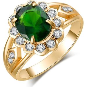 Mode Vintage ovale groene Gem Diamond Ring  ring grootte: 10