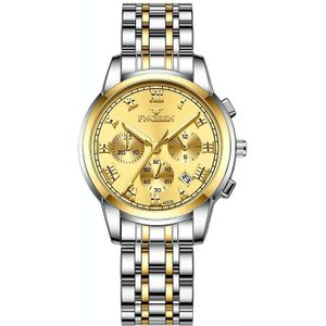 FNGEEN 4006 Dames Quartz Horloge Fashion Luminous Date Display Watch (Gouden Gouden Ondergrond)