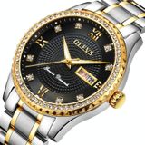 OLEVS 6618 mannen Fashion Diamond quartz horloge (zilver goud zwart)