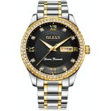 OLEVS 6618 mannen Fashion Diamond quartz horloge (zilver goud zwart)