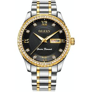 OLEVS 6618 mannen Fashion Diamond quartz horloge (zilver goud zwart)