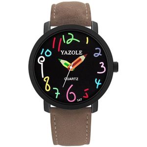 Yazole Persoonlijkheid Arabische Cijfer Kies Studentenhorloge Quartz Kinderen Horloge (347 Black Lade Brown Riem)