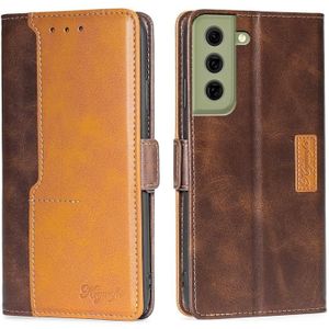 For Samsung Galaxy S21 FE 5G Retro Texture Contrast Color Buckle Horizontal Flip Leather Case with Holder(Dark Brown+Gold)