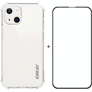 Hat-Prince Enkay Clear TPU Schokbestendig Soft Case Drop Protection Cover + Full Coverage Gehard Glas Protector Film voor iPhone 13