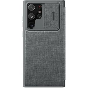 Voor Samsung Galaxy S22 Ultra 5G Nillkin Qin Series Pro Sliding Camera Cover Design PC + TPU + PU lederen telefoonhoesje (stoffen textuur grijs)