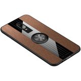 Voor OnePlus 6 XINLI Stikdoek textuur schokbestendige TPU beschermhoes met ringhouder(bruin)