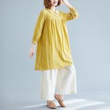 Grote grootte los en dun mid-length linnen katoen gedrukte jurk (kleur: geel formaat: XL)