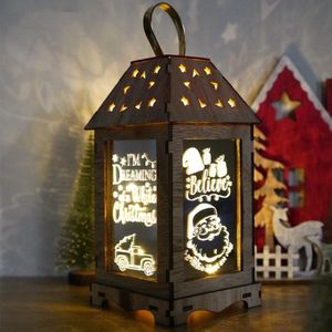 Houten kerstversiering Wind Lantern LED Lichtgevende ornamenten Draagbare Lantaarn Vakantie Lichten  Grootte: L (Een kerstman)