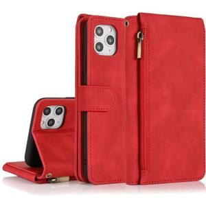 Skin-feel Crazy Horse Texture Zipper Portemonnee Tas Horizontale Flip Lederen Case met Houder & Kaart Slots & Portemonnee & Lanyard Voor iPhone 11 Pro (Rood)