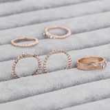 5 stuks/set mode vrouwen Rose gouden Strass elegante ringen sieraden set  ring maat: 6