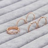 5 stuks/set mode vrouwen Rose gouden Strass elegante ringen sieraden set  ring maat: 6